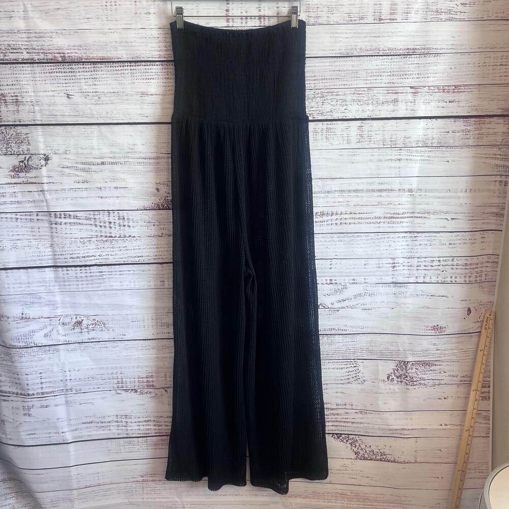 HYFVE HIGH WAISTED WIDE LEG PALAZZO SMOCKED PANTS ROMER SIZE MEDIUM BLACK